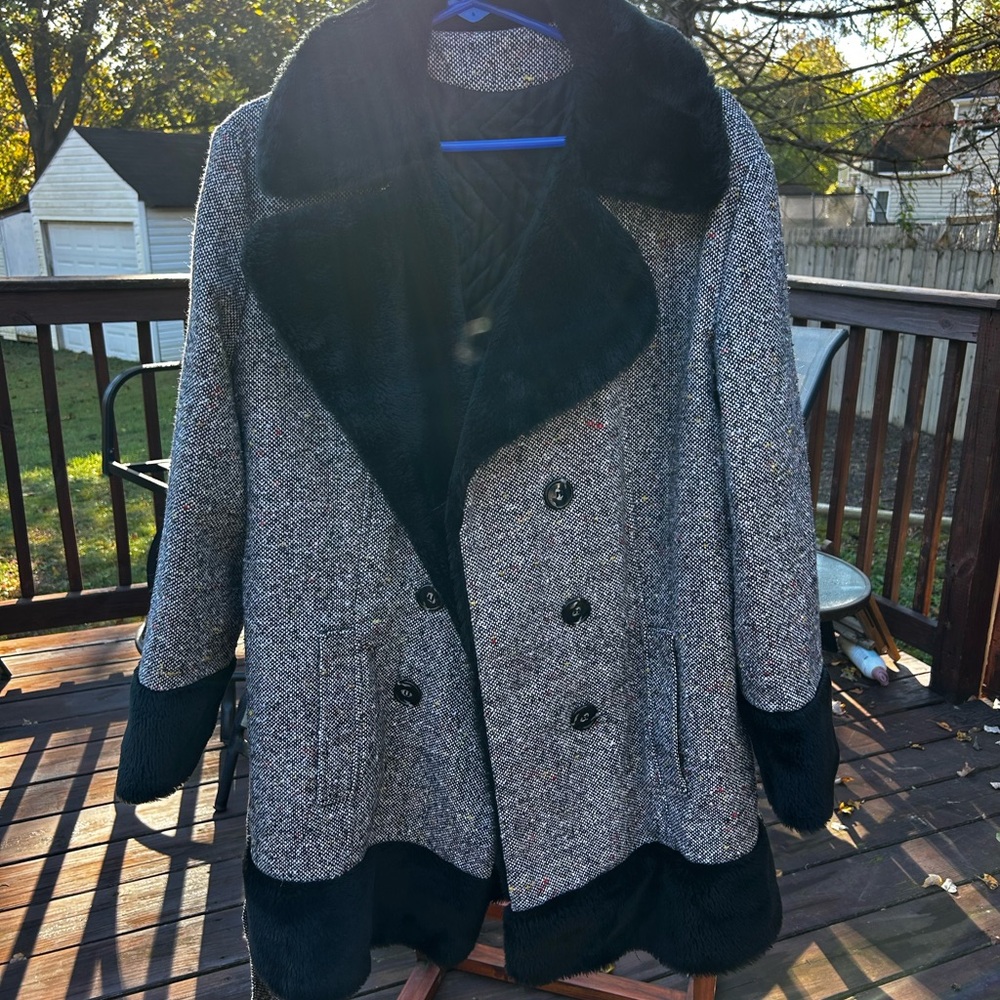 Chic Black and Gray Women's Pea Coat